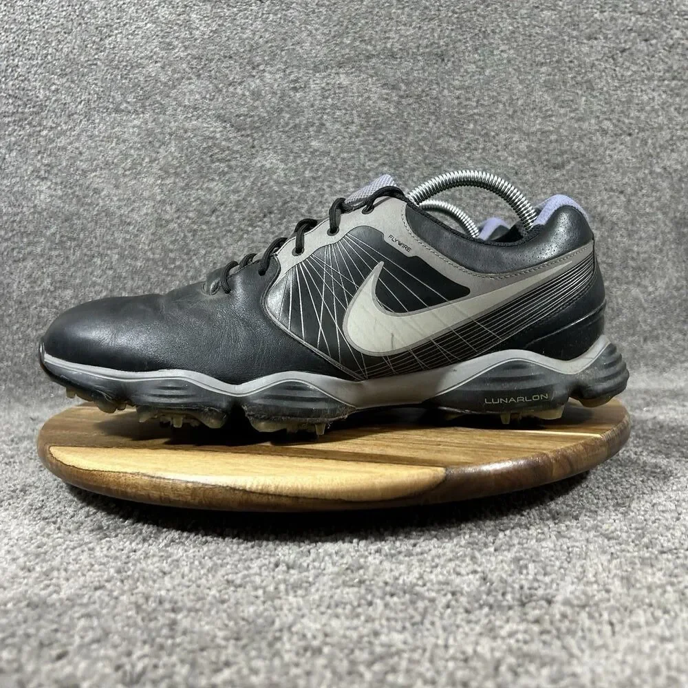 Nike Lunarlon Flywire 552073-001 Men's Size 11 Black Gray Spiked Golf Shoes Used